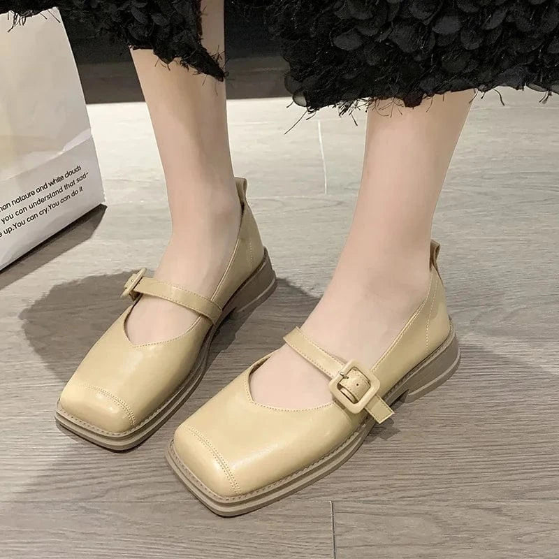 Mary Jane women's shoes 2023 new French soft leather Japanese small leather shoes high heel sandals evening wind shallow mouth t