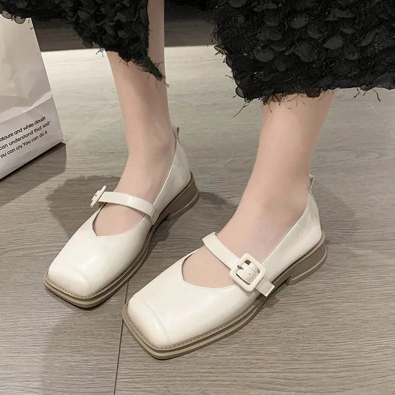 Mary Jane women's shoes 2023 new French soft leather Japanese small leather shoes high heel sandals evening wind shallow mouth t