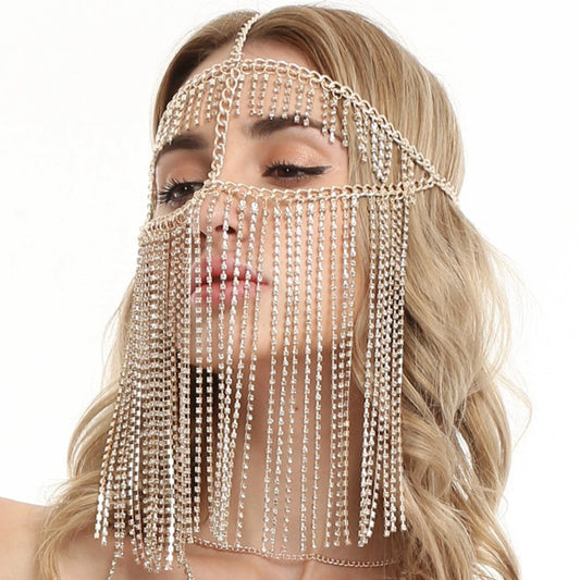 Masquerade Mask Headchain Rhinestone Facce Mask Party Alloy Jewelry Stage Costume Performance Costume Metal Face Chain Jewelry