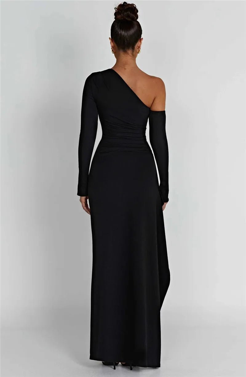 Maxi Dress Backless One Shoulder Thigh High Split Slim Fit Bodycon Club Party Style - SN Wigs & More