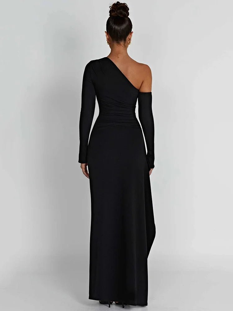 Maxi Dress Backless One Shoulder Thigh High Split Slim Fit Bodycon Club Party Style - SN Wigs & More