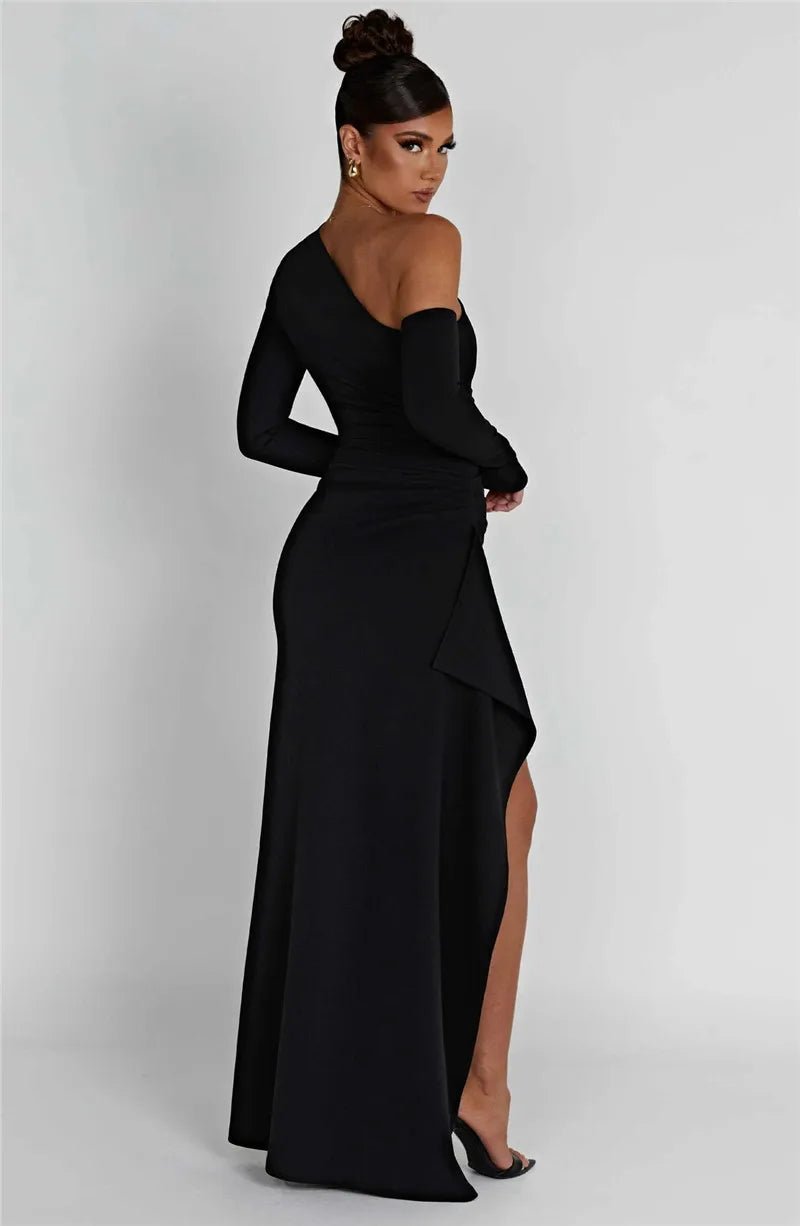 Maxi Dress Backless One Shoulder Thigh High Split Slim Fit Bodycon Club Party Style - SN Wigs & More