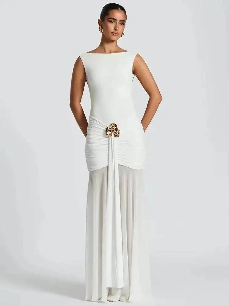 Maxi Dress Backless Ruched Bodycon Sleeveless Elegant Club Party Evening Gown Glam - SN Wigs & More