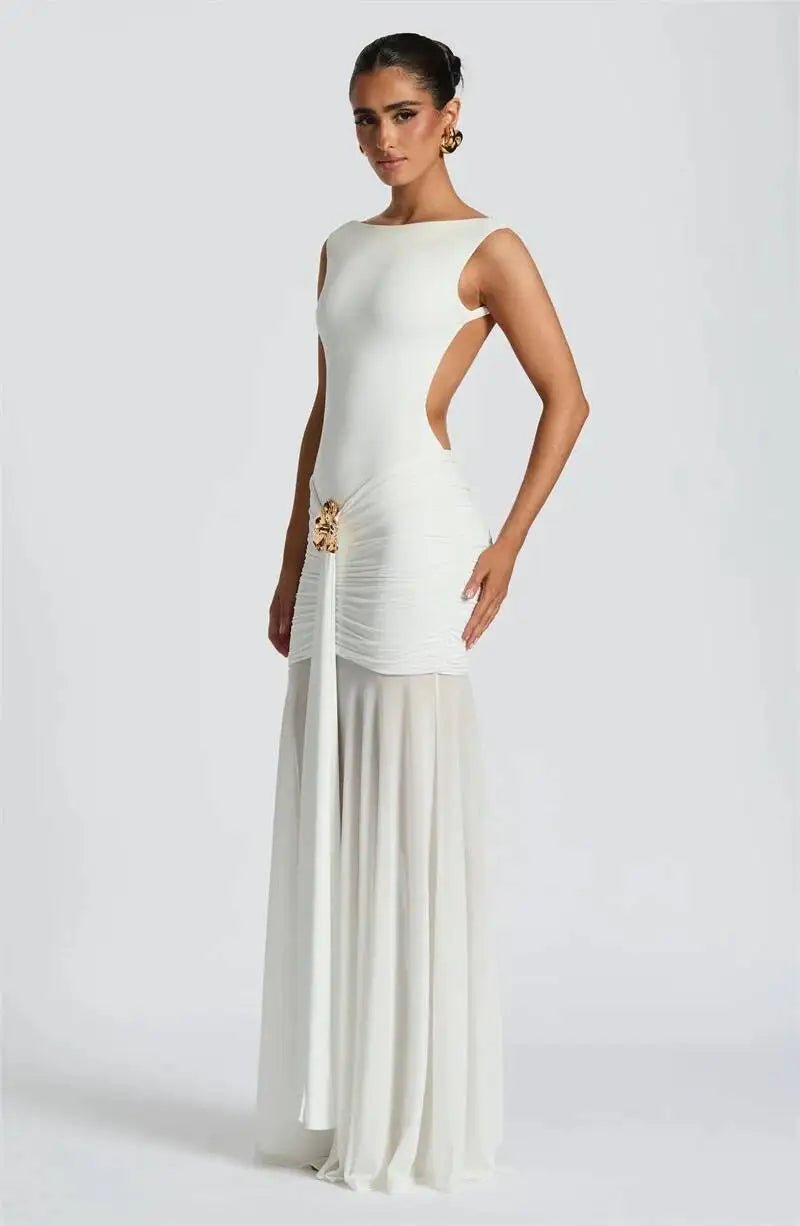 Maxi Dress Backless Ruched Bodycon Sleeveless Elegant Club Party Evening Gown Glam - SN Wigs & More