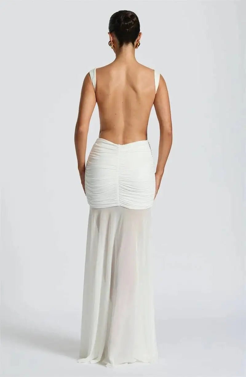 Maxi Dress Backless Ruched Bodycon Sleeveless Elegant Club Party Evening Gown Glam - SN Wigs & More