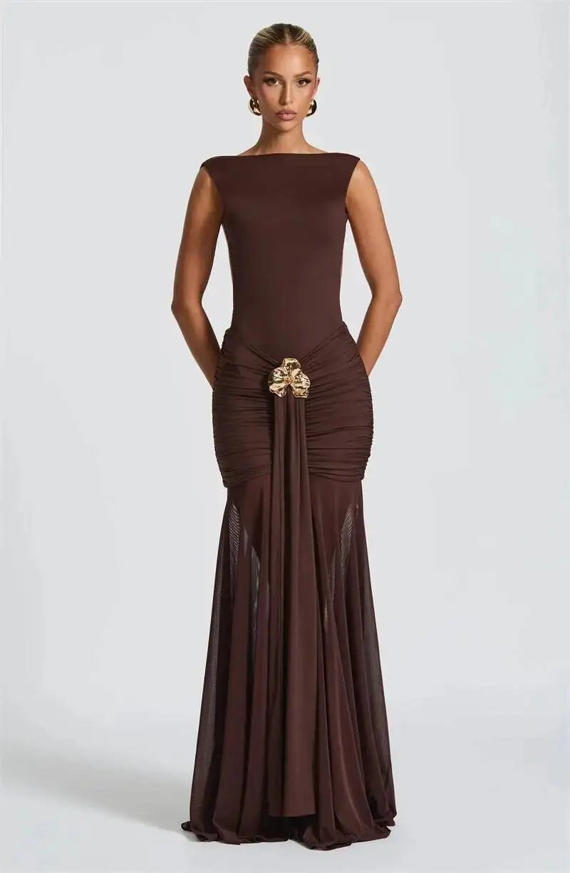 Maxi Dress Backless Ruched Bodycon Sleeveless Elegant Club Party Evening Gown Glam - SN Wigs & More
