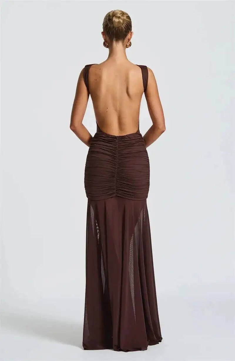 Maxi Dress Backless Ruched Bodycon Sleeveless Elegant Club Party Evening Gown Glam - SN Wigs & More