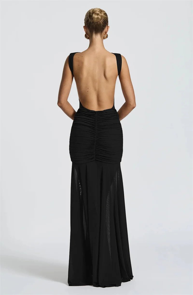 Maxi Dress Backless Ruched Bodycon Sleeveless Elegant Club Party Evening Gown Glam - SN Wigs & More