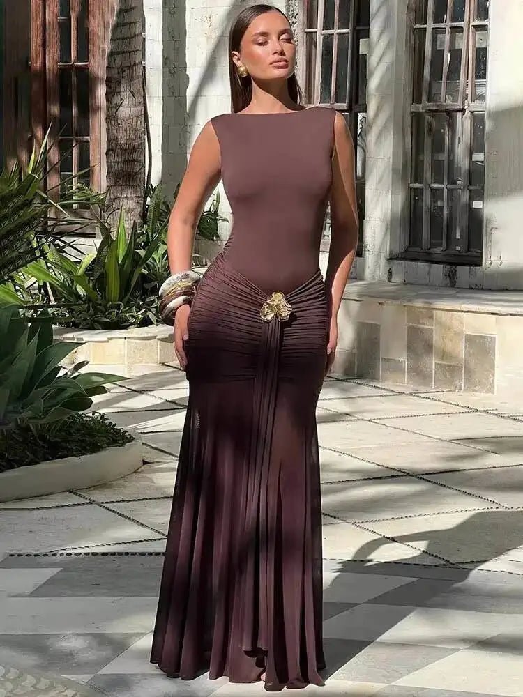 Maxi Dress Backless Ruched Bodycon Sleeveless Elegant Club Party Evening Gown Glam - SN Wigs & More