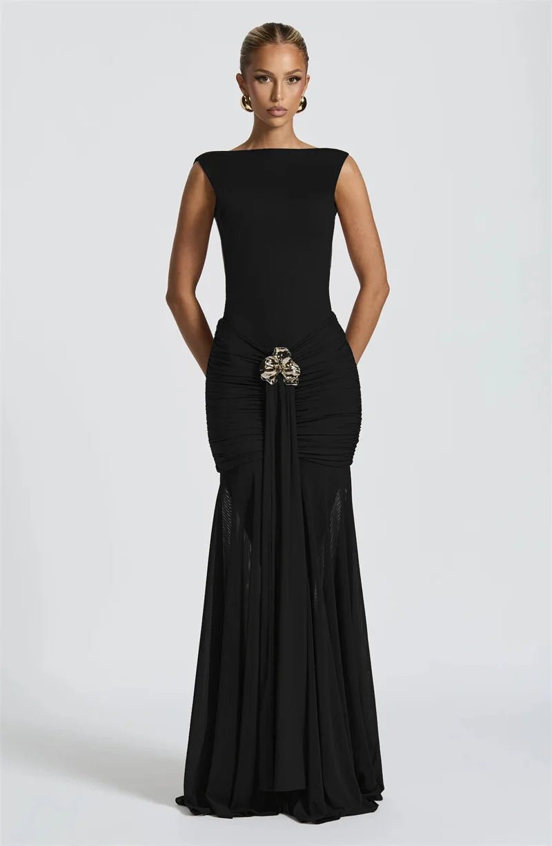 Maxi Dress Backless Ruched Bodycon Sleeveless Elegant Club Party Evening Gown Glam - SN Wigs & More