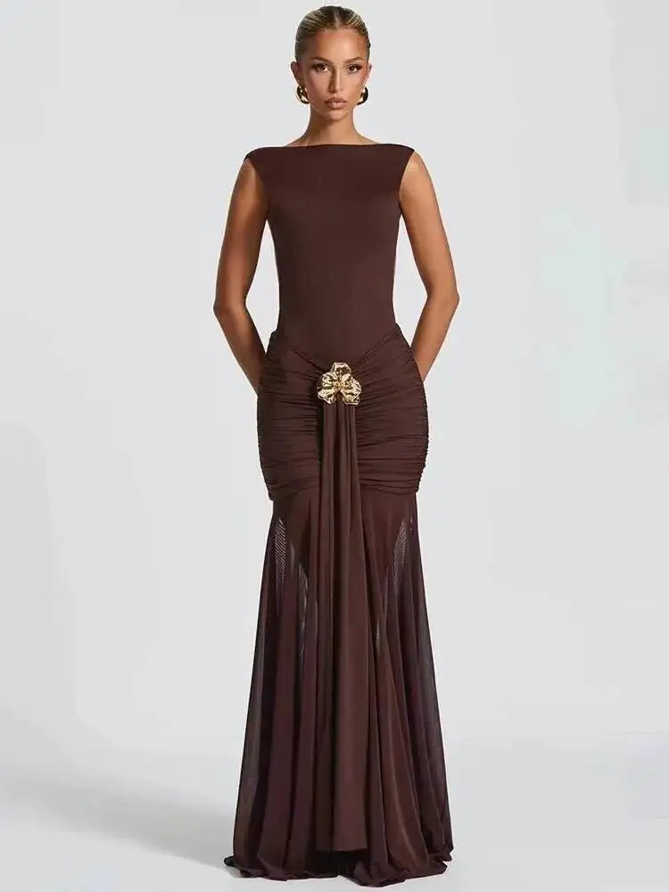 Maxi Dress Backless Ruched Bodycon Sleeveless Elegant Club Party Evening Gown Glam - SN Wigs & More