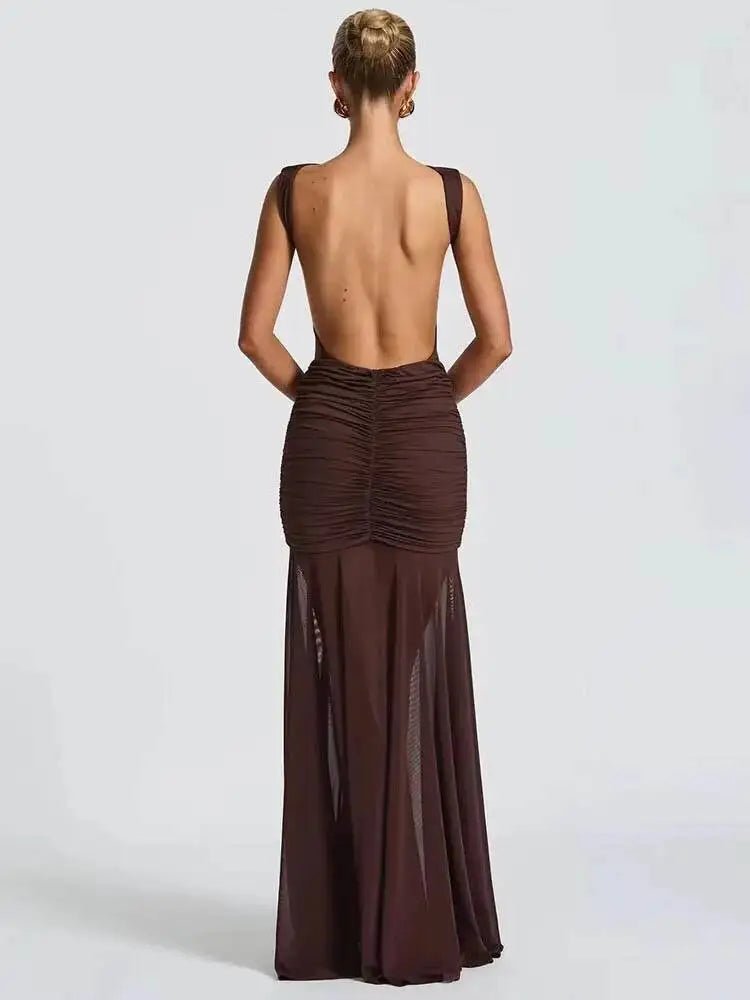 Maxi Dress Backless Ruched Bodycon Sleeveless Elegant Club Party Evening Gown Glam - SN Wigs & More