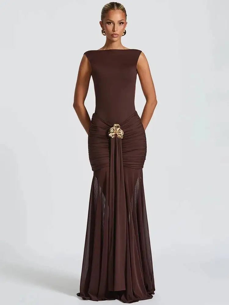 Maxi Dress Backless Ruched Bodycon Sleeveless Elegant Club Party Evening Gown Glam - SN Wigs & More