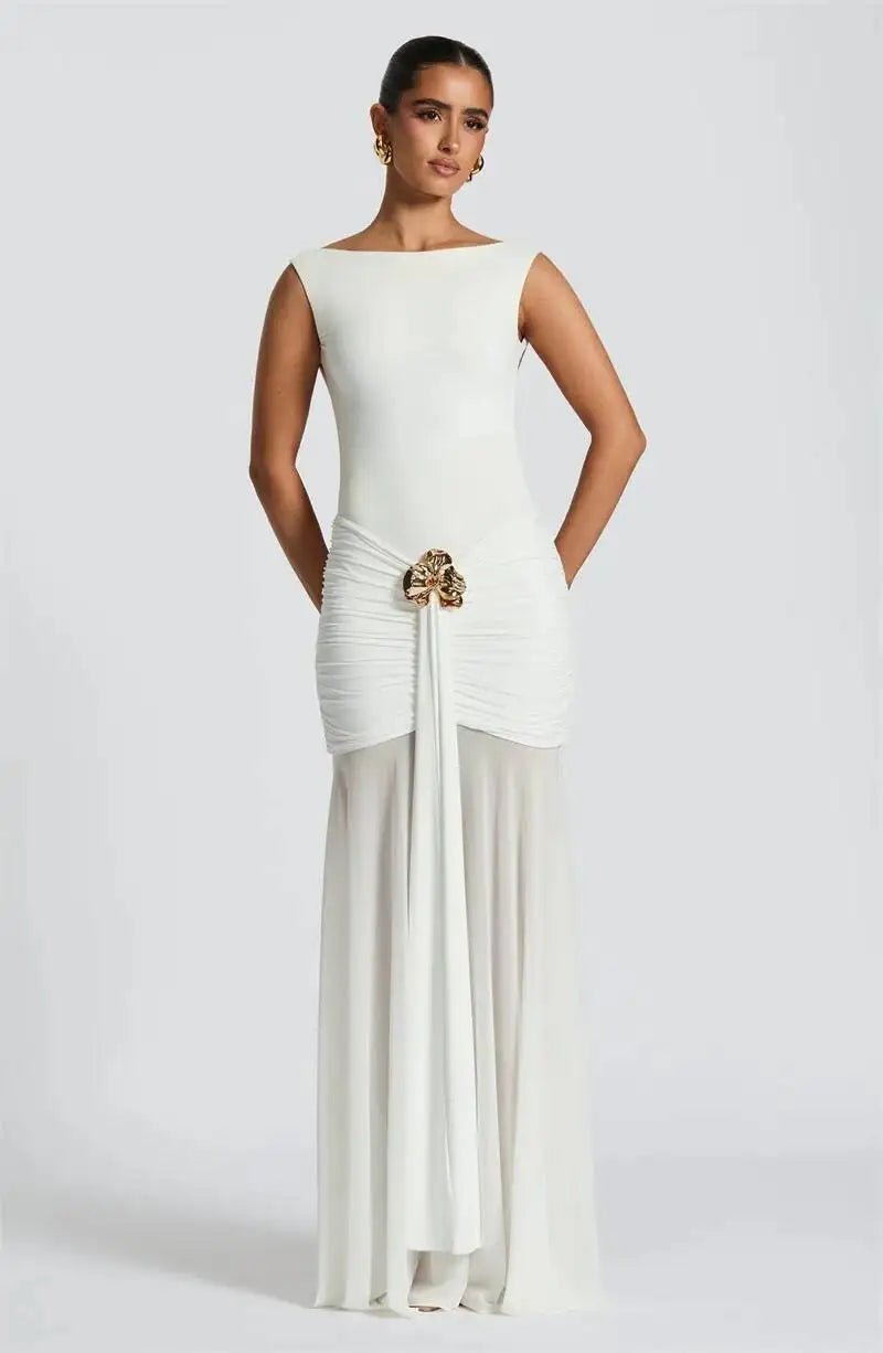 Maxi Dress Backless Ruched Bodycon Sleeveless Elegant Club Party Evening Gown Glam - SN Wigs & More