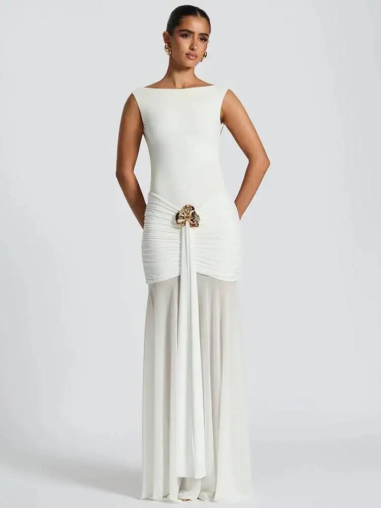 Maxi Dress Backless Ruched Bodycon Sleeveless Elegant Club Party Evening Gown Glam - SN Wigs & More