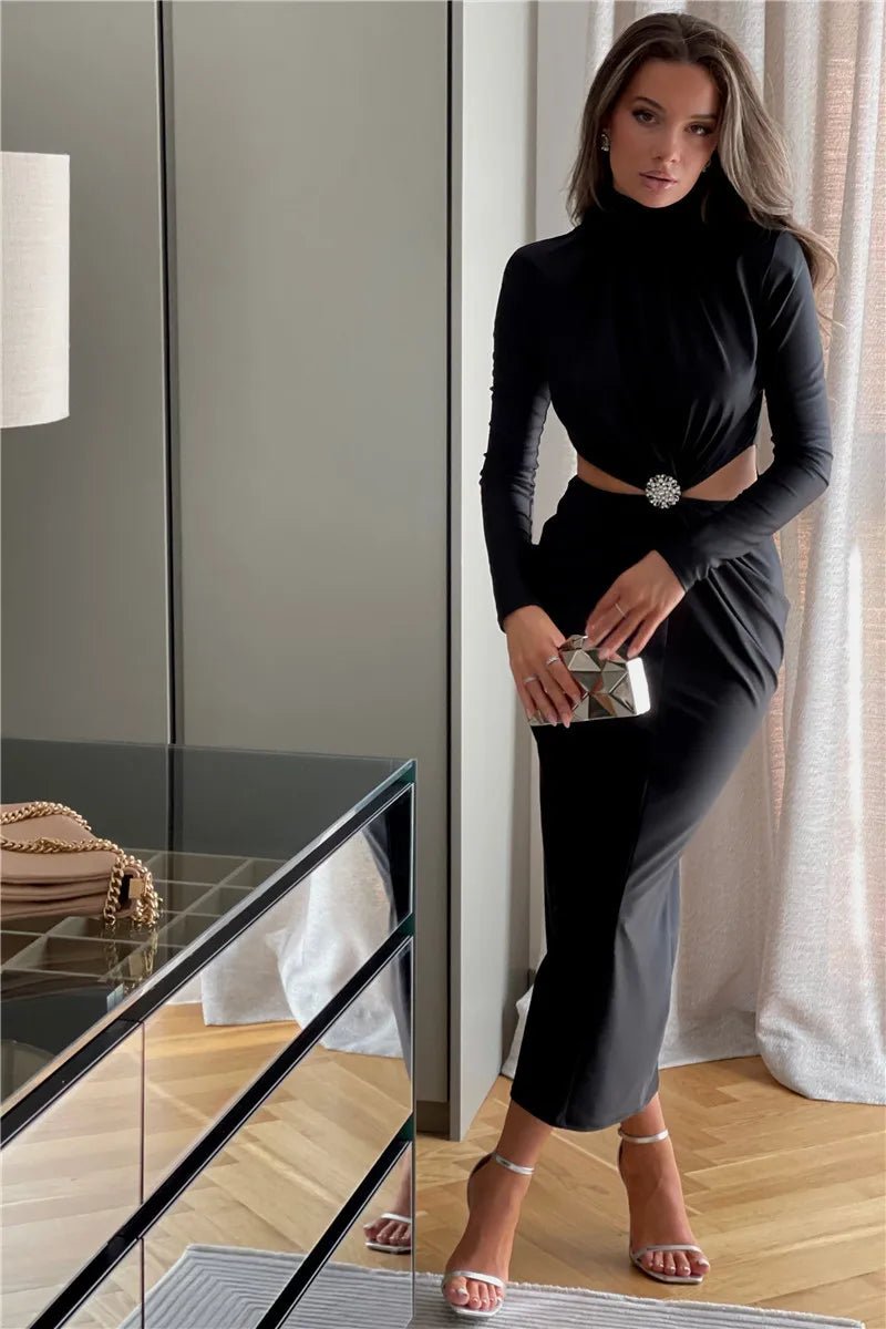 Maxi Dress Hollow Out - Elegant Evening Club Style - SN Wigs & More