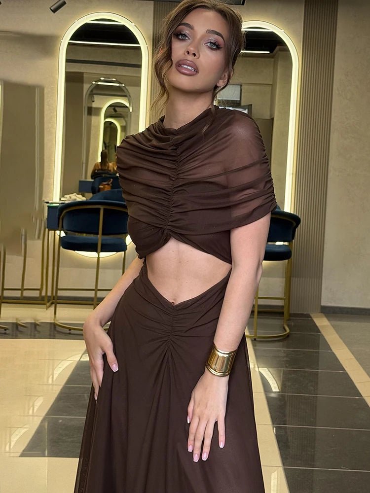 Maxi Dress Hollow Out Short Sleeve Slim Bodycon Club Nightlife Style Elegant Evening - SN Wigs & More