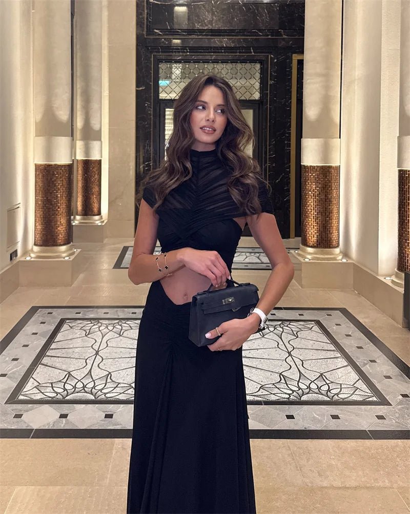 Maxi Dress Hollow Out Short Sleeve Slim Bodycon Club Nightlife Style Elegant Evening - SN Wigs & More