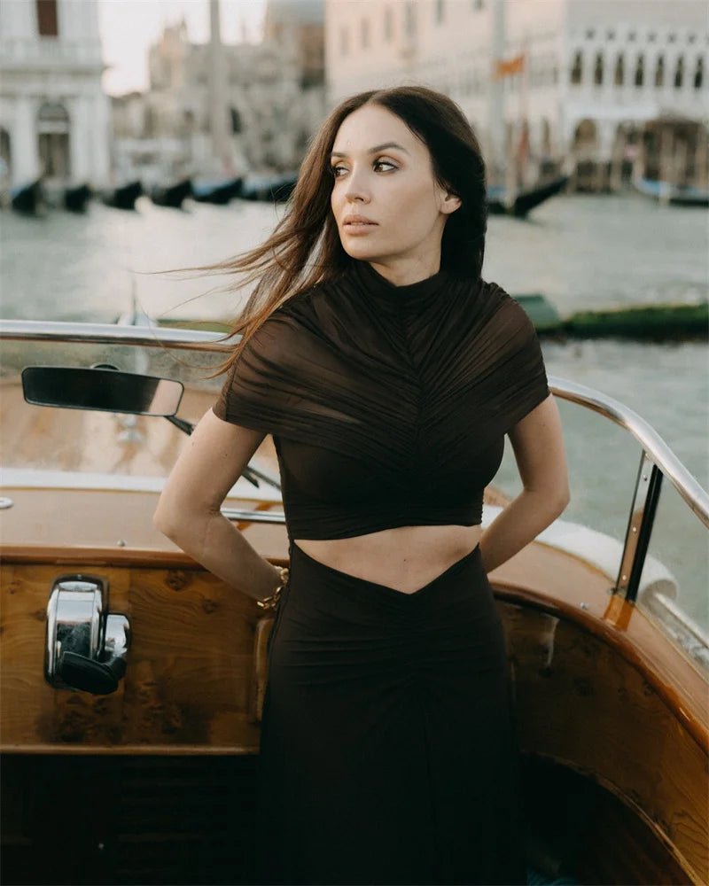 Maxi Dress Hollow Out Short Sleeve Slim Bodycon Club Nightlife Style Elegant Evening - SN Wigs & More