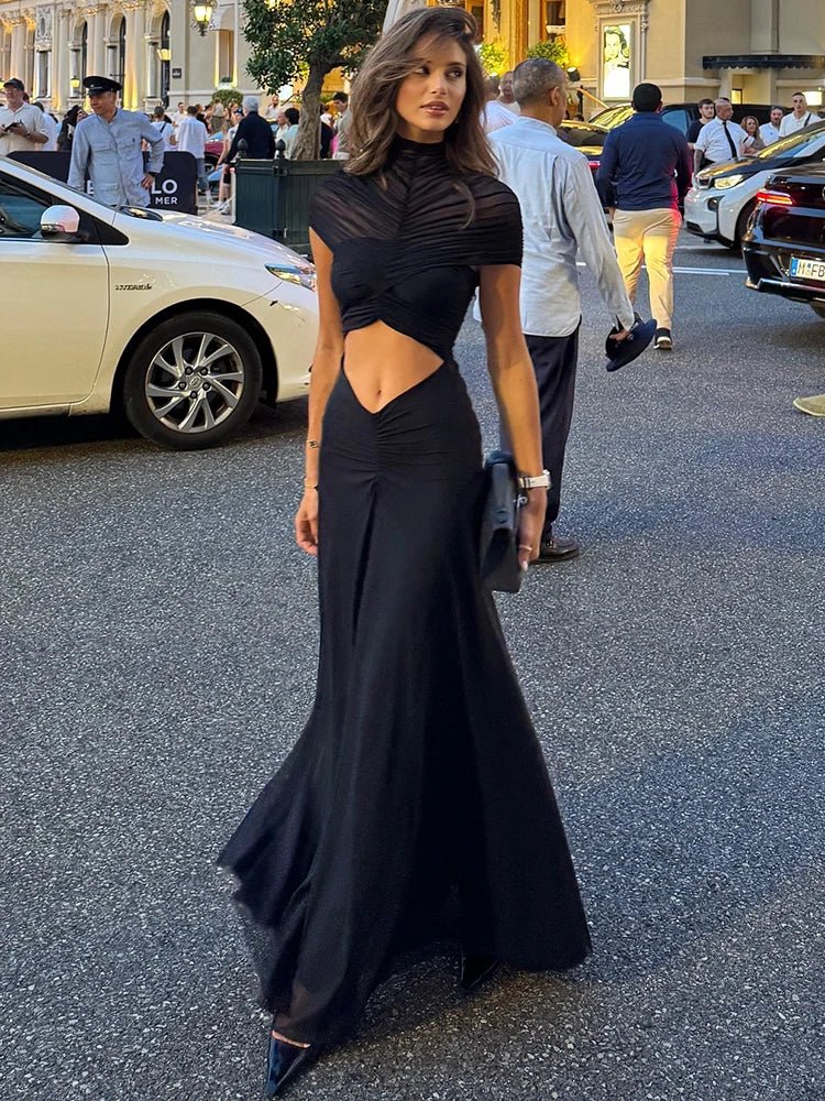 Maxi Dress Hollow Out Short Sleeve Slim Bodycon Club Nightlife Style Elegant Evening - SN Wigs & More