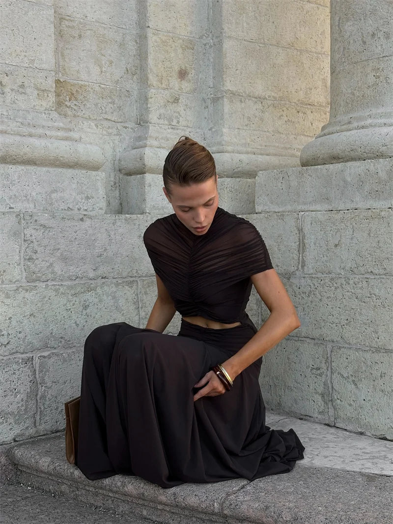Maxi Dress Hollow Out Short Sleeve Slim Bodycon Club Nightlife Style Elegant Evening - SN Wigs & More