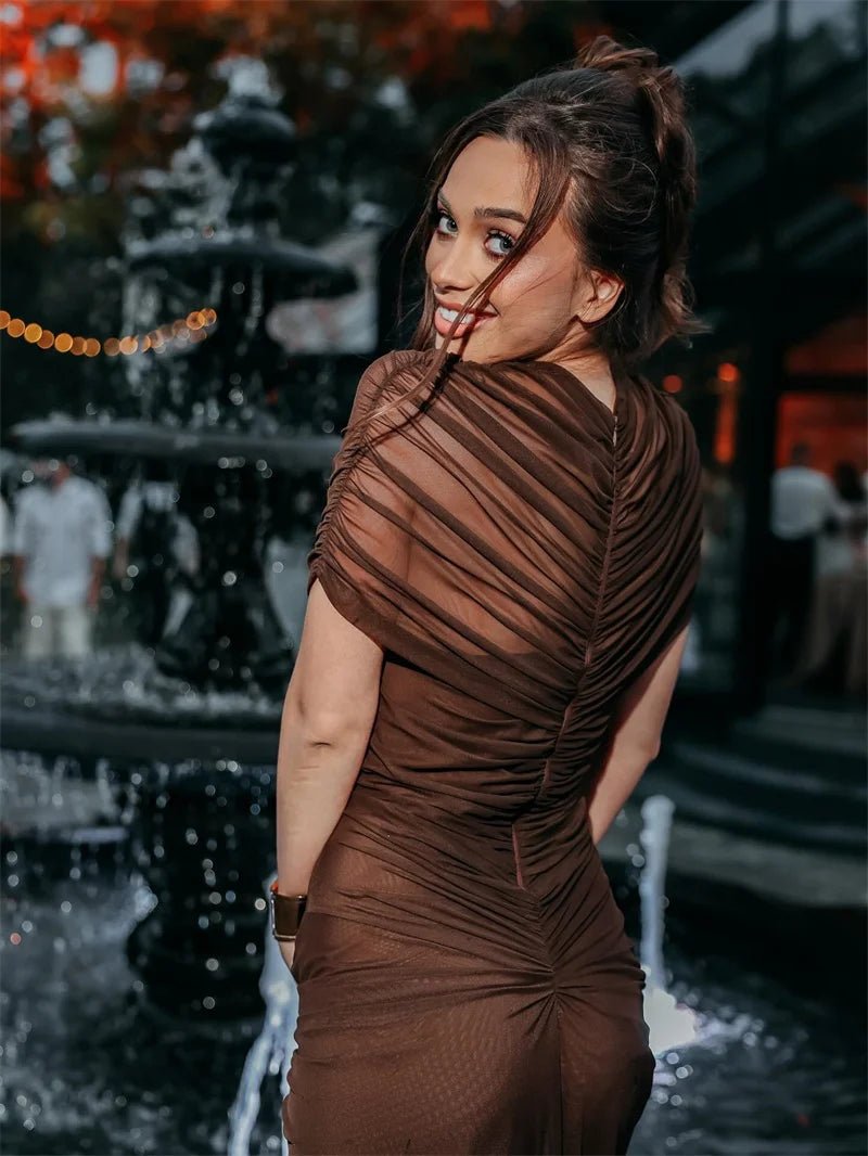 Maxi Dress Hollow Out Short Sleeve Slim Bodycon Club Nightlife Style Elegant Evening - SN Wigs & More