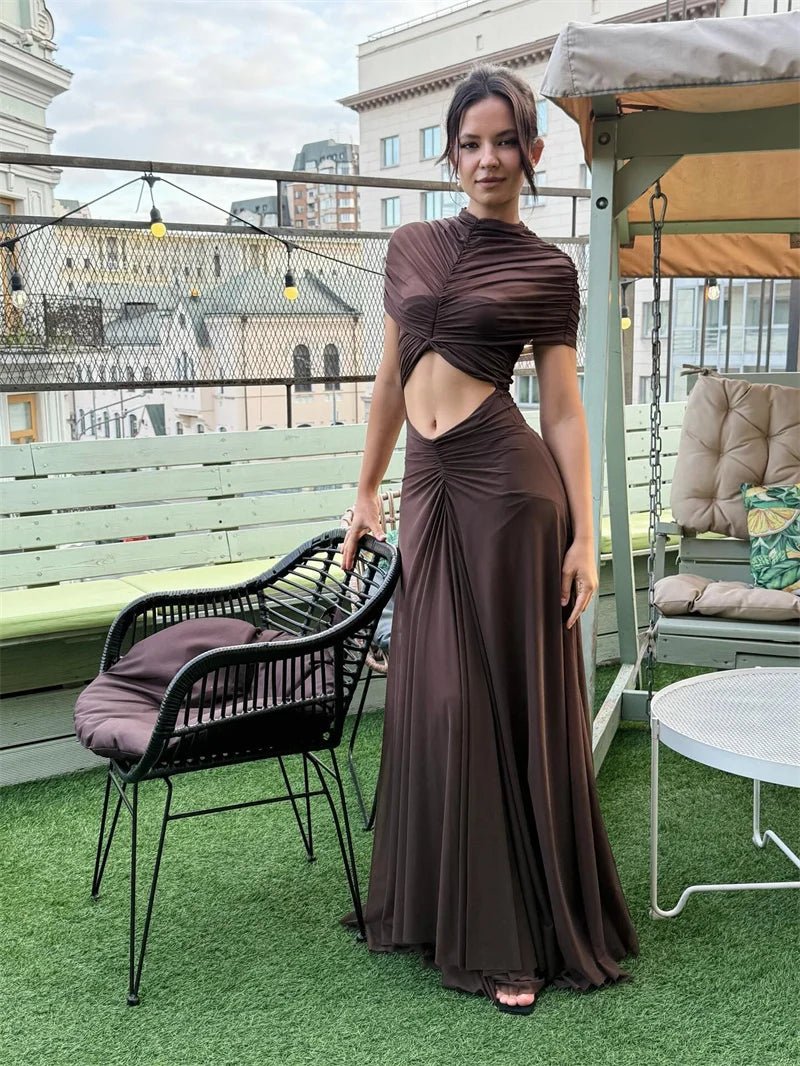 Maxi Dress Hollow Out Short Sleeve Slim Bodycon Club Nightlife Style Elegant Evening - SN Wigs & More