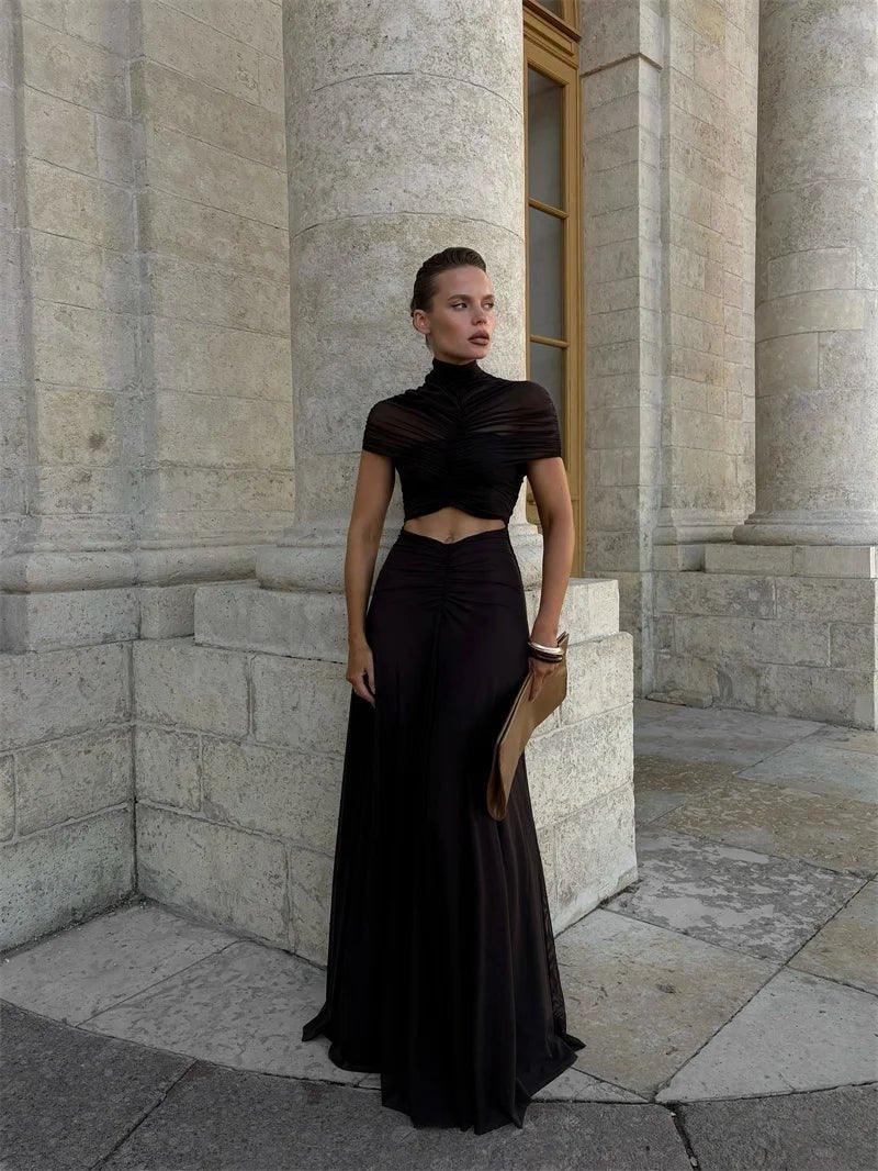 Maxi Dress Hollow Out Short Sleeve Slim Bodycon Club Nightlife Style Elegant Evening - SN Wigs & More