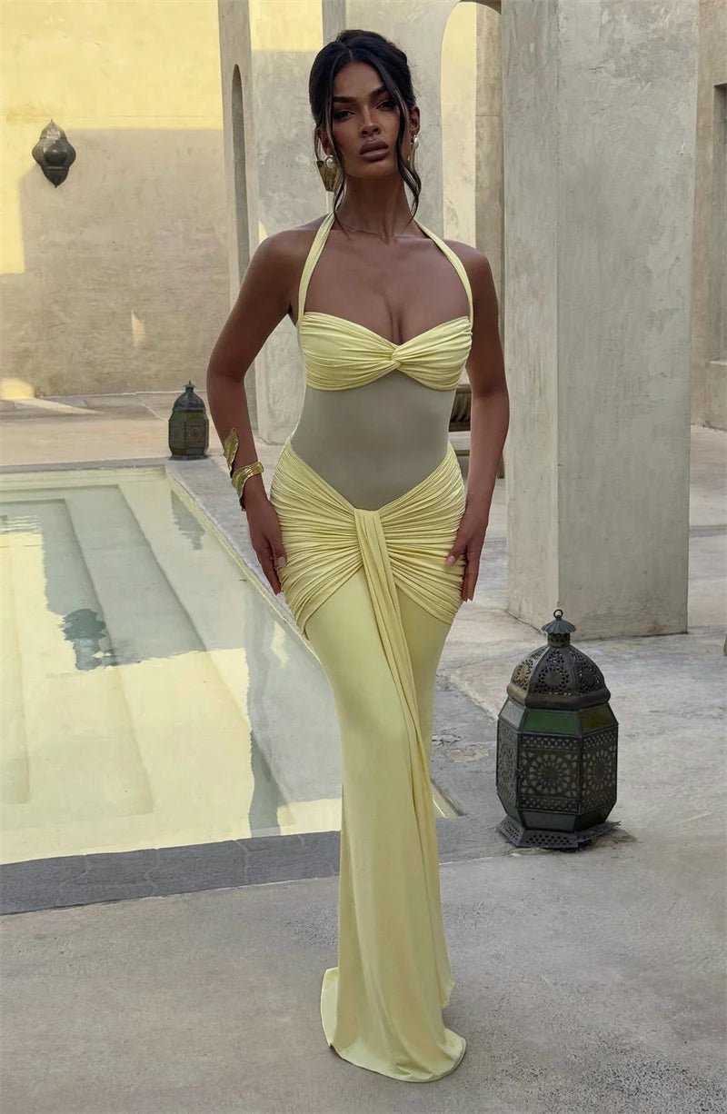 Maxi Dress + Patchwork Ruched Draped Silhouette + Club Style - SN Wigs & More