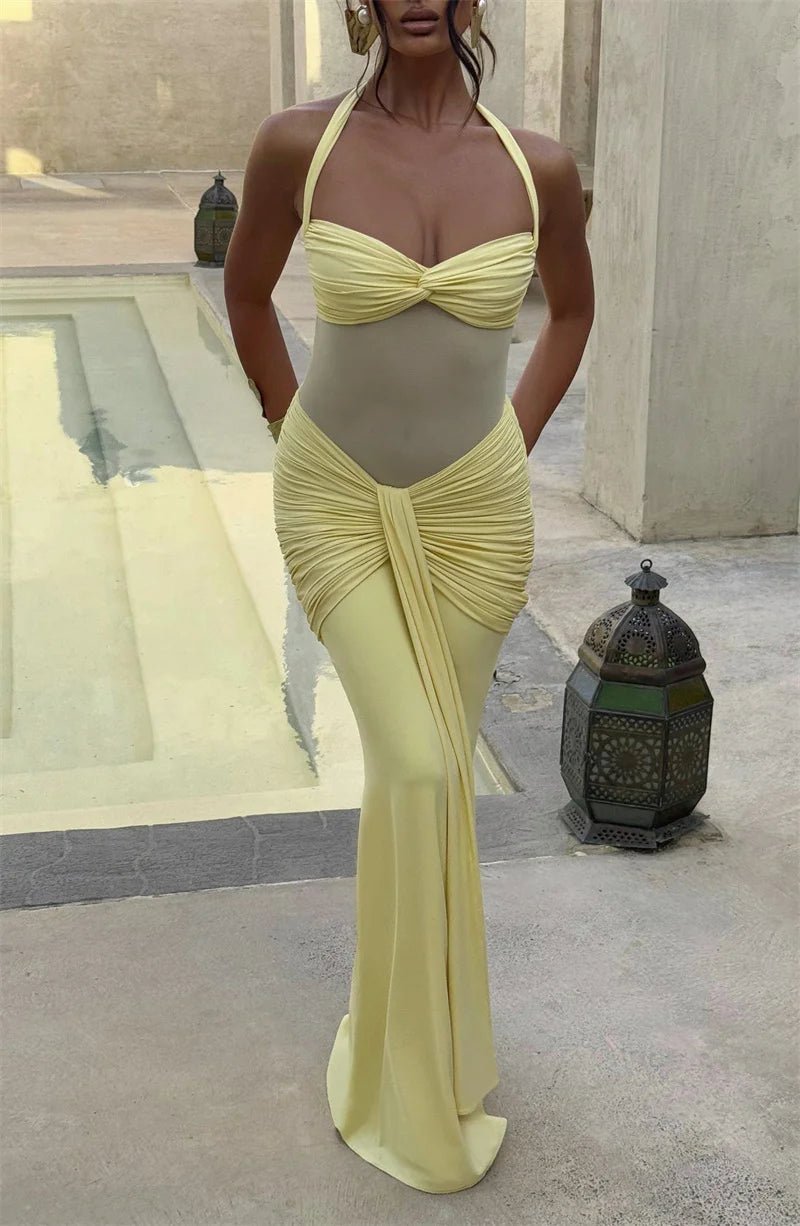 Maxi Dress + Patchwork Ruched Draped Silhouette + Club Style - SN Wigs & More