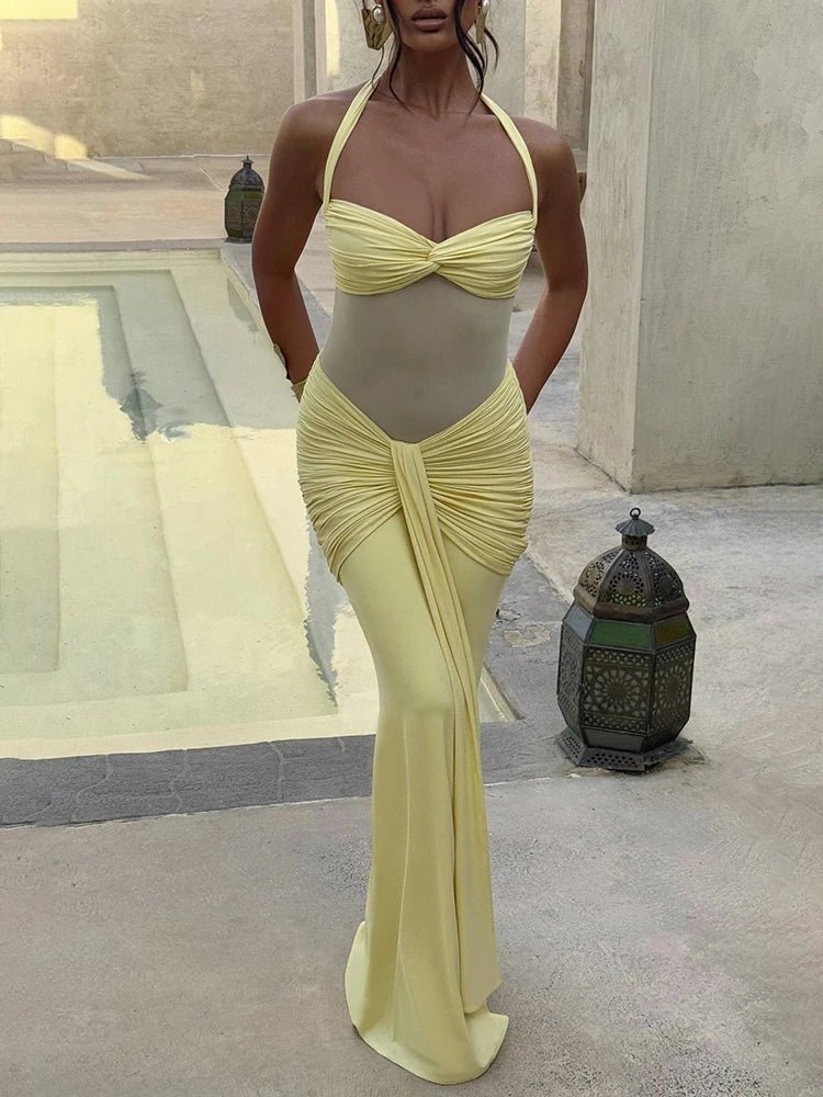 Maxi Dress + Patchwork Ruched Draped Silhouette + Club Style - SN Wigs & More