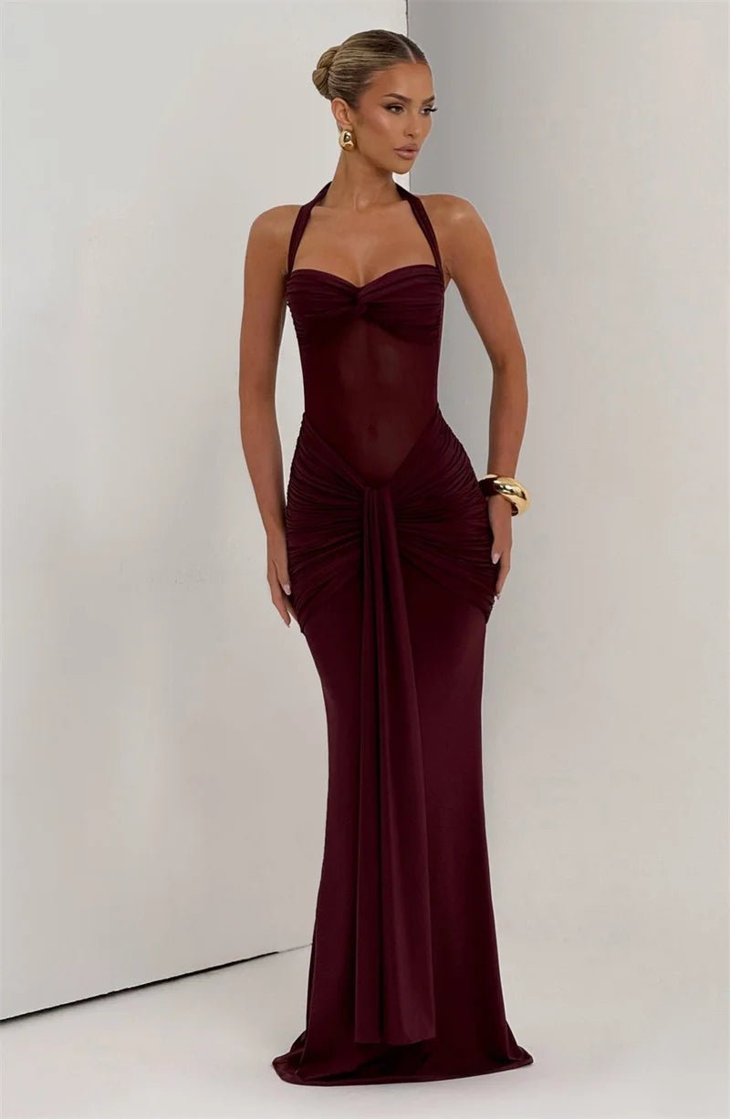 Maxi Dress + Patchwork Ruched Draped Silhouette + Club Style - SN Wigs & More