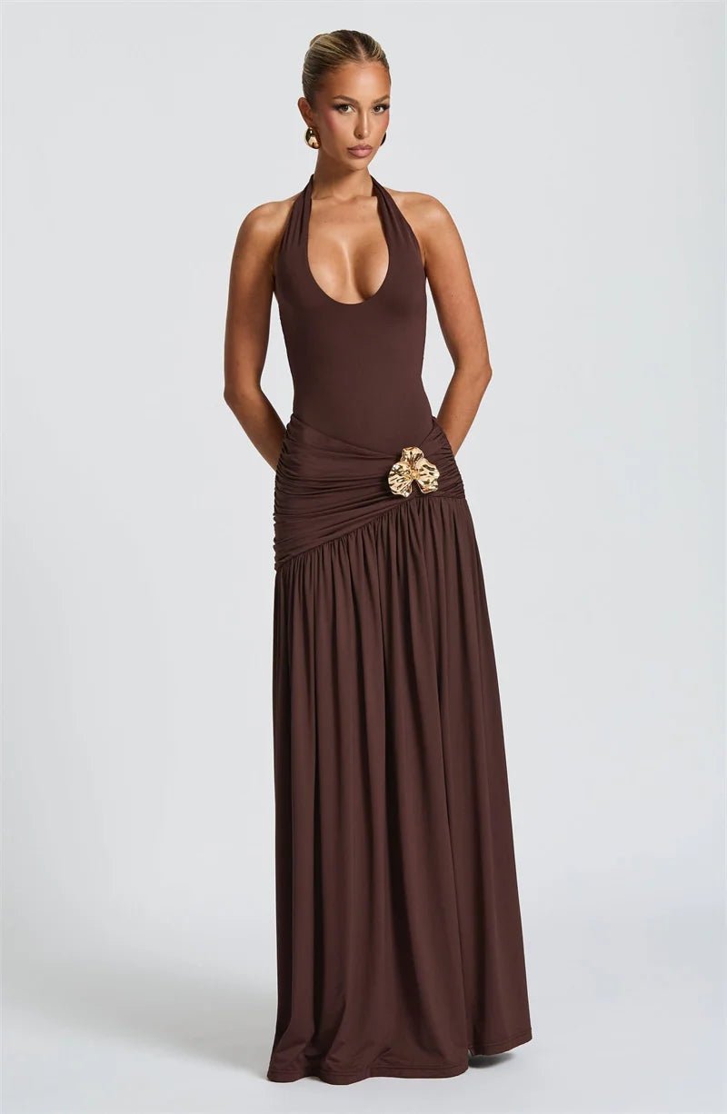 Maxi Dress Set Backless Halter Bodysuit Elegant Style - SN Wigs & More