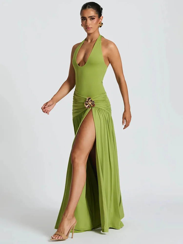 Maxi Dress Set Backless Halter Bodysuit Elegant Style - SN Wigs & More