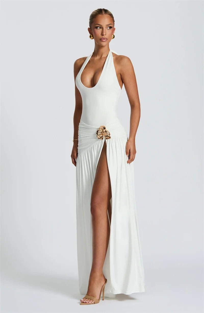Maxi Dress Set Backless Halter Bodysuit Elegant Style - SN Wigs & More