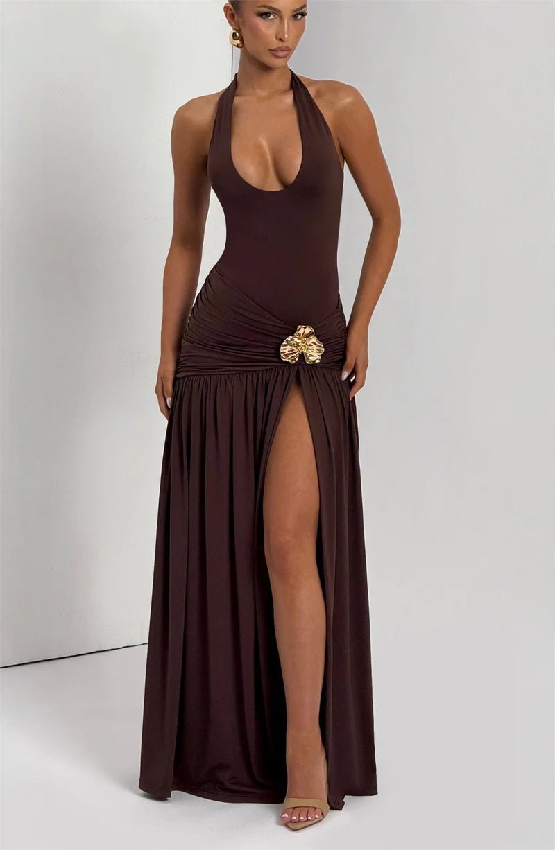 Maxi Dress Set Backless Halter Bodysuit Elegant Style - SN Wigs & More