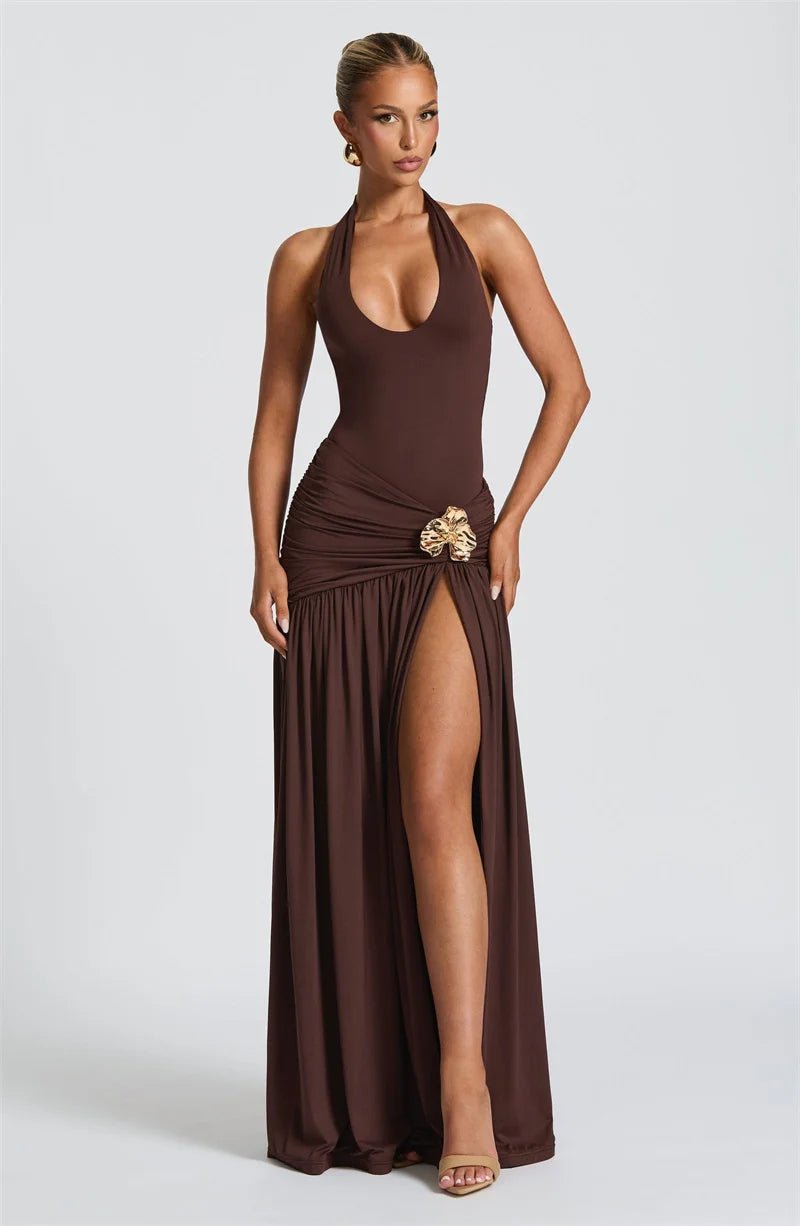Maxi Dress Set Backless Halter Bodysuit Elegant Style - SN Wigs & More
