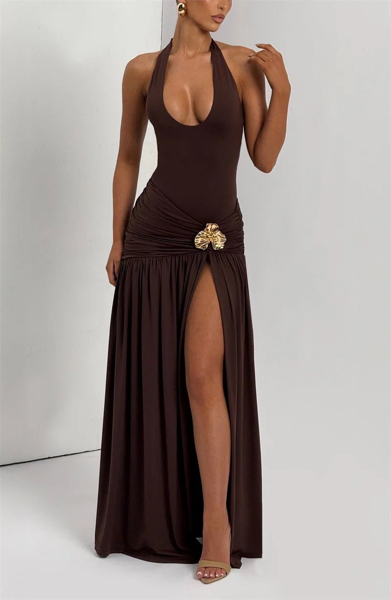 Maxi Dress Set Backless Halter Bodysuit Elegant Style - SN Wigs & More
