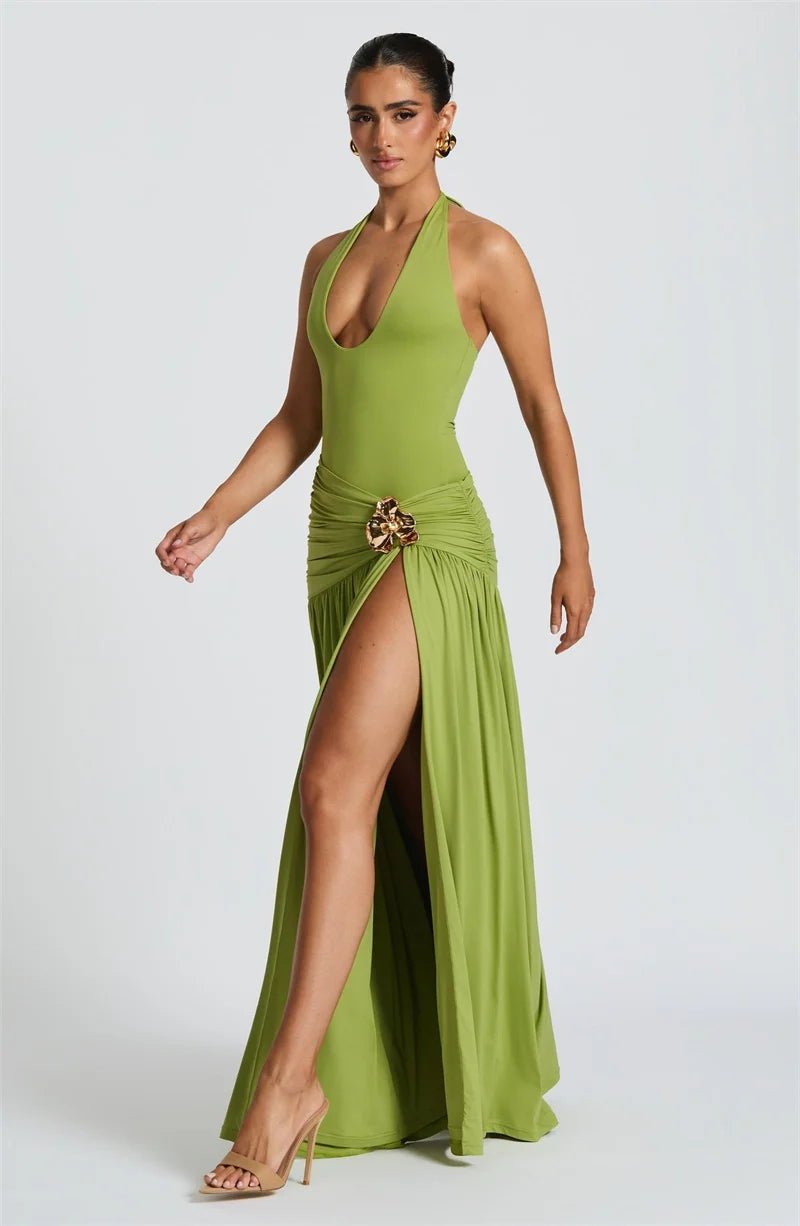 Maxi Dress Set Backless Halter Bodysuit Elegant Style - SN Wigs & More