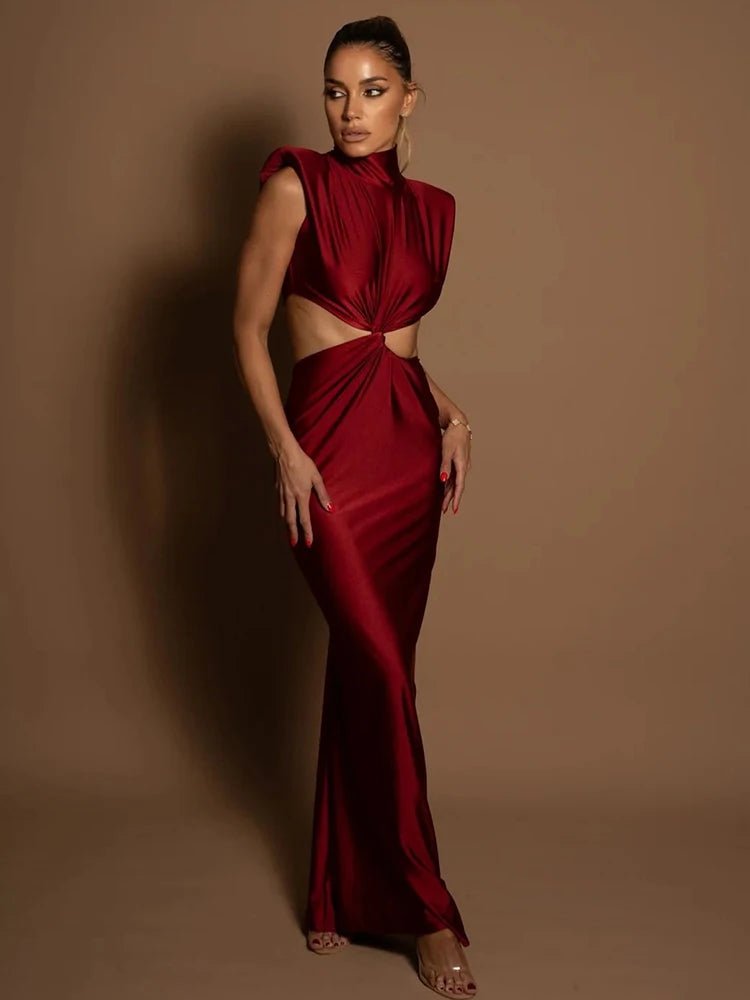 Maxi Dress With Hollow Out Detailing And Soft Stretch Sleeveless Bodycon Club Party Style - SN Wigs & More