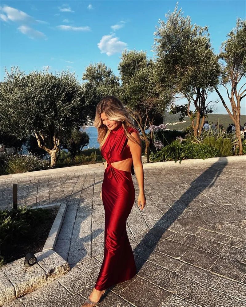Maxi Dress With Hollow Out Detailing And Soft Stretch Sleeveless Bodycon Club Party Style - SN Wigs & More
