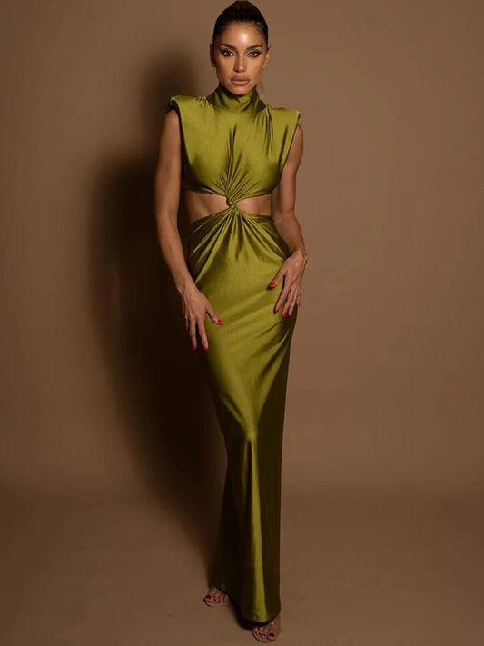 Maxi Dress With Hollow Out Detailing And Soft Stretch Sleeveless Bodycon Club Party Style - SN Wigs & More