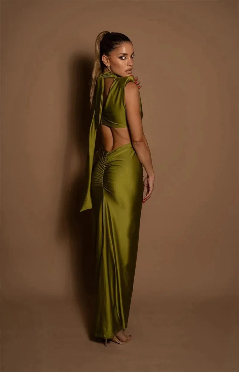 Maxi Dress With Hollow Out Detailing And Soft Stretch Sleeveless Bodycon Club Party Style - SN Wigs & More