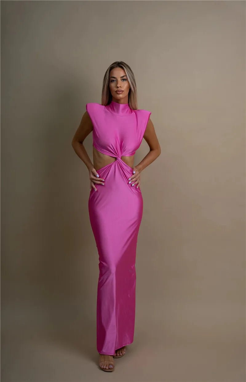 Maxi Dress With Hollow Out Detailing And Soft Stretch Sleeveless Bodycon Club Party Style - SN Wigs & More