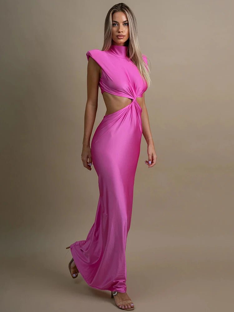 Maxi Dress With Hollow Out Detailing And Soft Stretch Sleeveless Bodycon Club Party Style - SN Wigs & More
