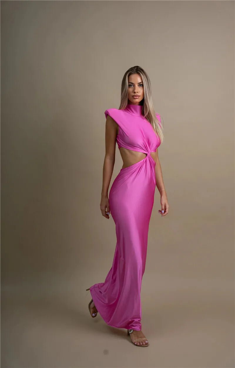 Maxi Dress With Hollow Out Detailing And Soft Stretch Sleeveless Bodycon Club Party Style - SN Wigs & More
