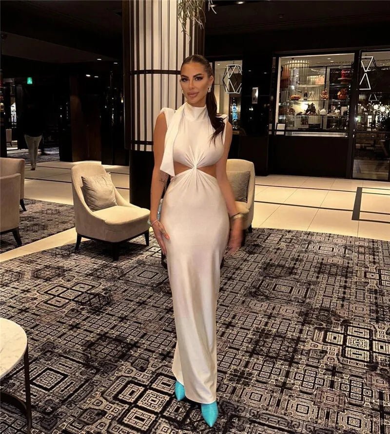 Maxi Dress With Hollow Out Detailing And Soft Stretch Sleeveless Bodycon Club Party Style - SN Wigs & More