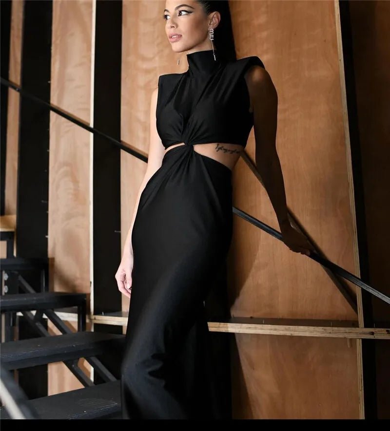 Maxi Dress With Hollow Out Detailing And Soft Stretch Sleeveless Bodycon Club Party Style - SN Wigs & More