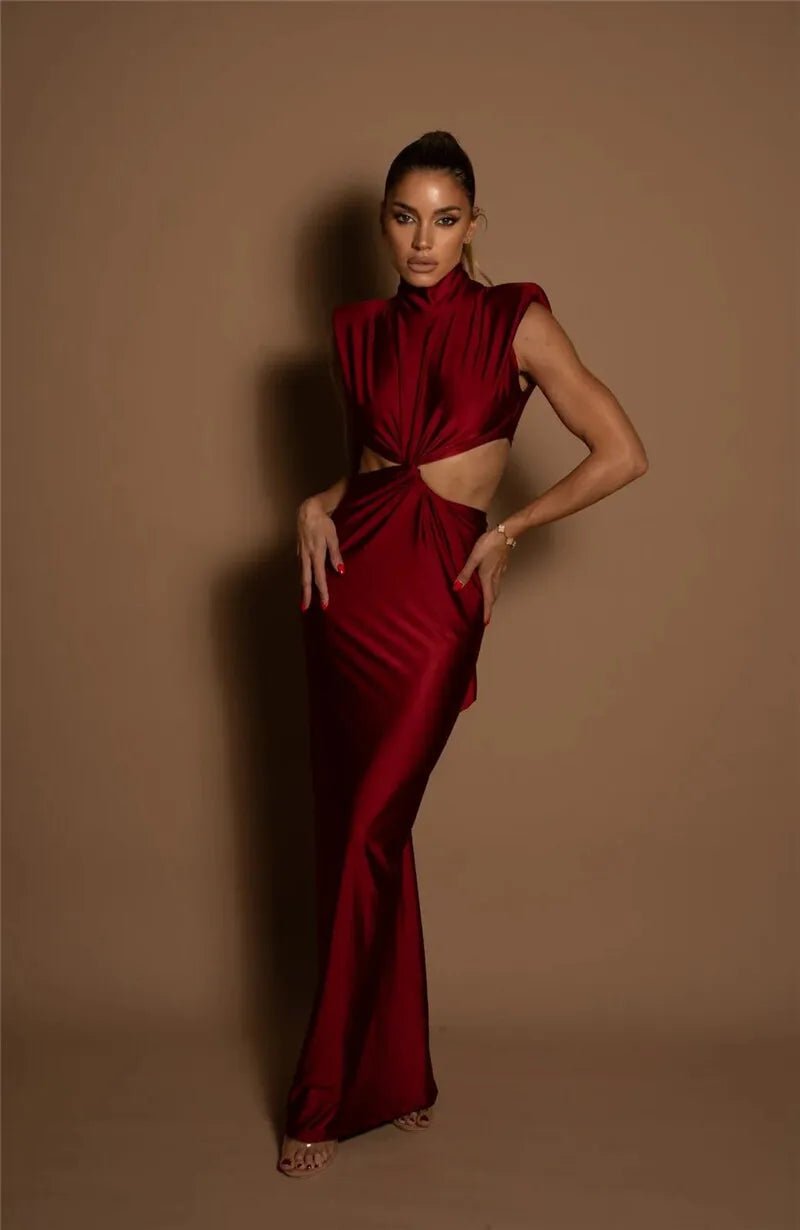 Maxi Dress With Hollow Out Detailing And Soft Stretch Sleeveless Bodycon Club Party Style - SN Wigs & More
