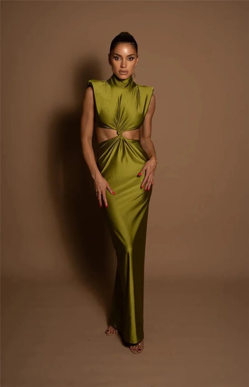 Maxi Dress With Hollow Out Detailing And Soft Stretch Sleeveless Bodycon Club Party Style - SN Wigs & More